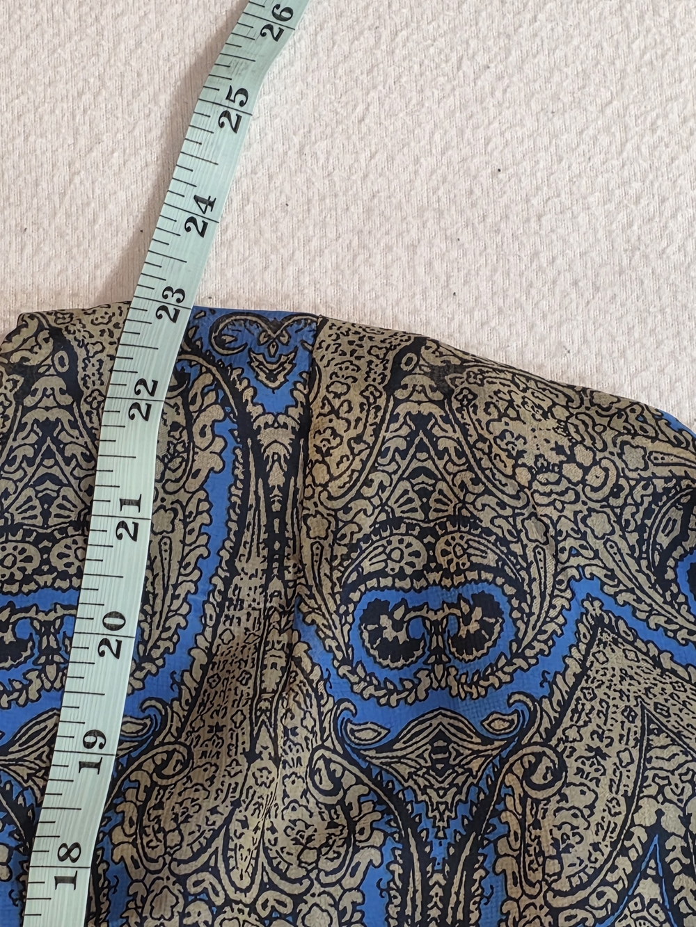 Ashley Stewart Blue and Gold Paisley Asymmetrical Handkerchief Hem Dress - Picture 11 of 13